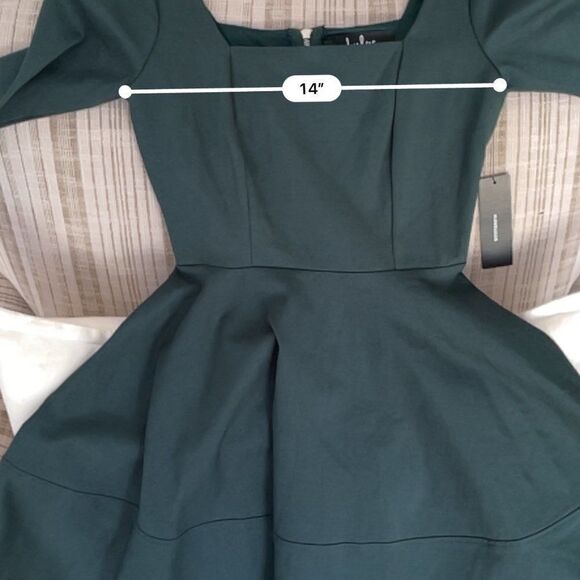 Lulu's Womens Green Square Neck 3/4 Sleeve Zipper Back Fit And Flare Dress Sz XS - Picture 12 of 12